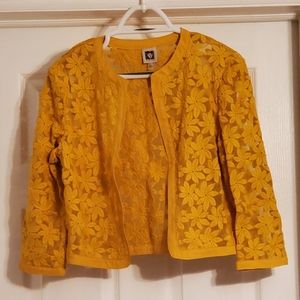 Anne Klein sheer embroidered cardi/jacket yellow